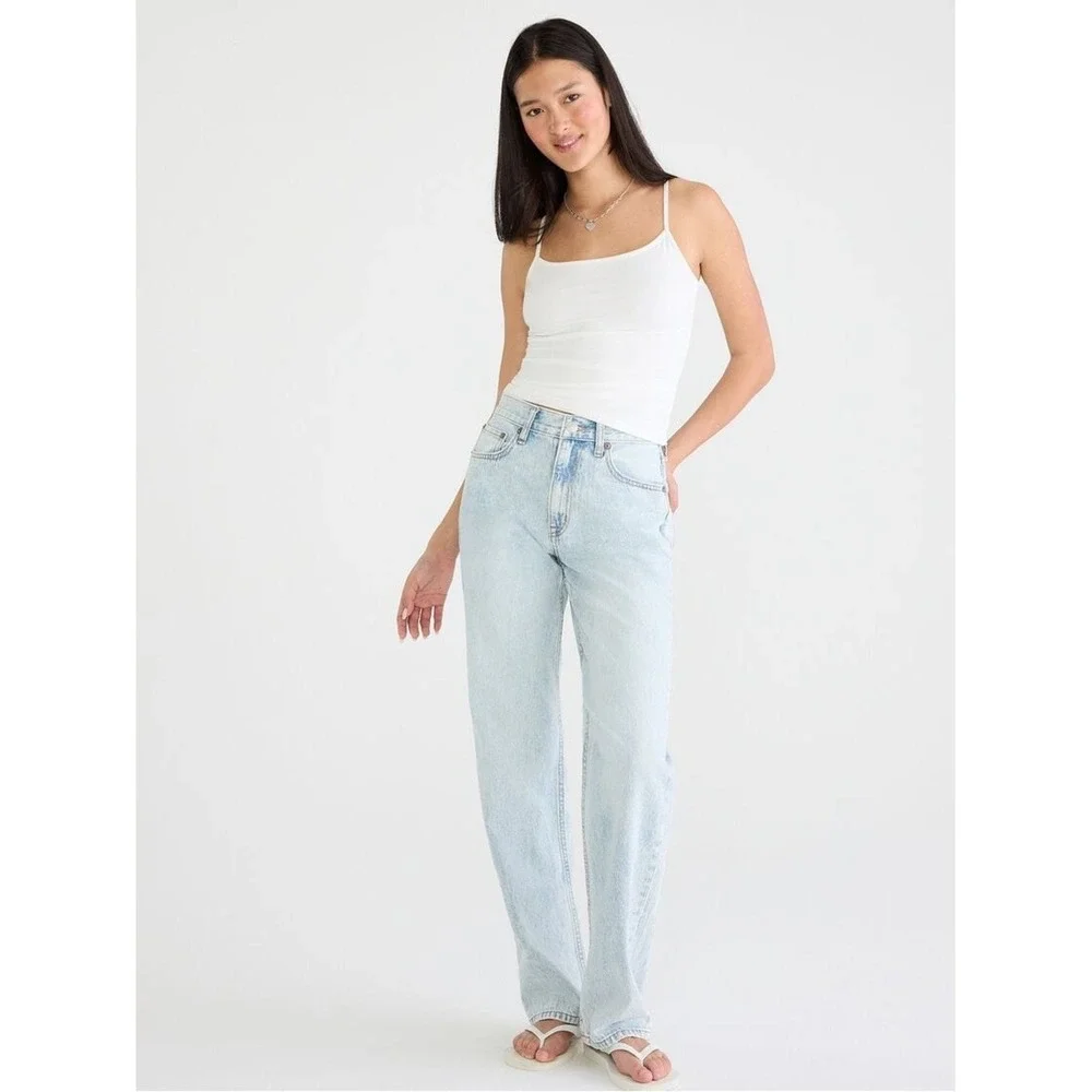 Aeropostale High Rise Baggy Jeans Size 2 Short‎ Light Wash Blue Denim Wide Leg